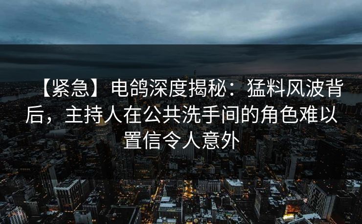 【紧急】电鸽深度揭秘：猛料风波背后，主持人在公共洗手间的角色难以置信令人意外